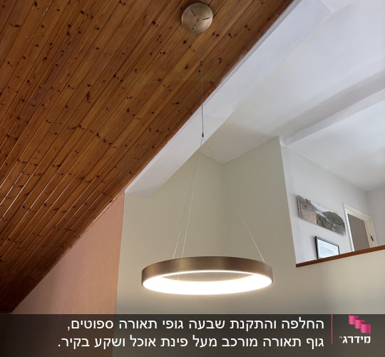 מנורת תלייה עגולה מוארת מהתקרה